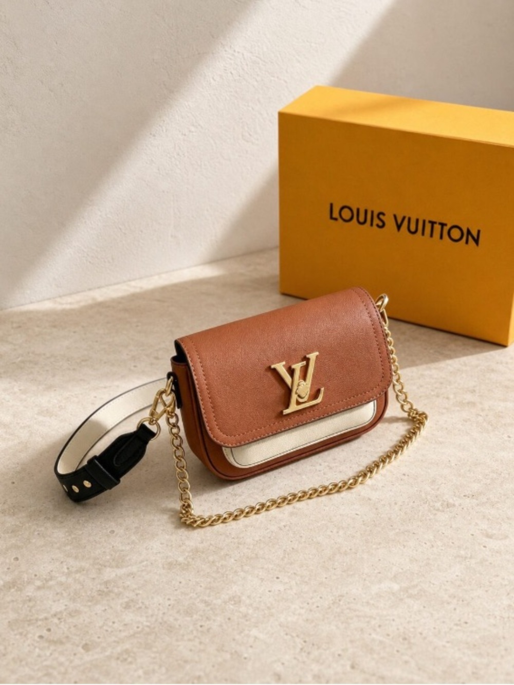 Louis Vuitton Lockme Tender Brown Grained Leather Shoulder Bag